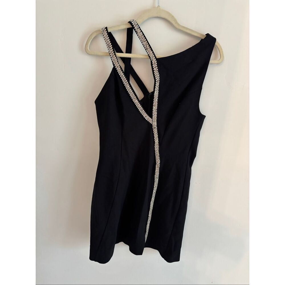 Topshop Black Diamanté Bodycon Dress Size 4 Asymmetrical Cutout NWT - Picture 4 of 11